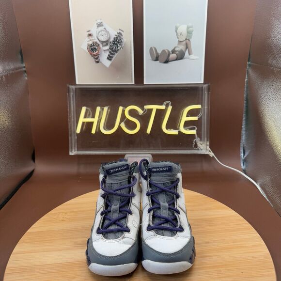 Jordan Kid's Size 8C Retro 9 Sneakers "Baron" White Concord Grape - Picture 7 of 11